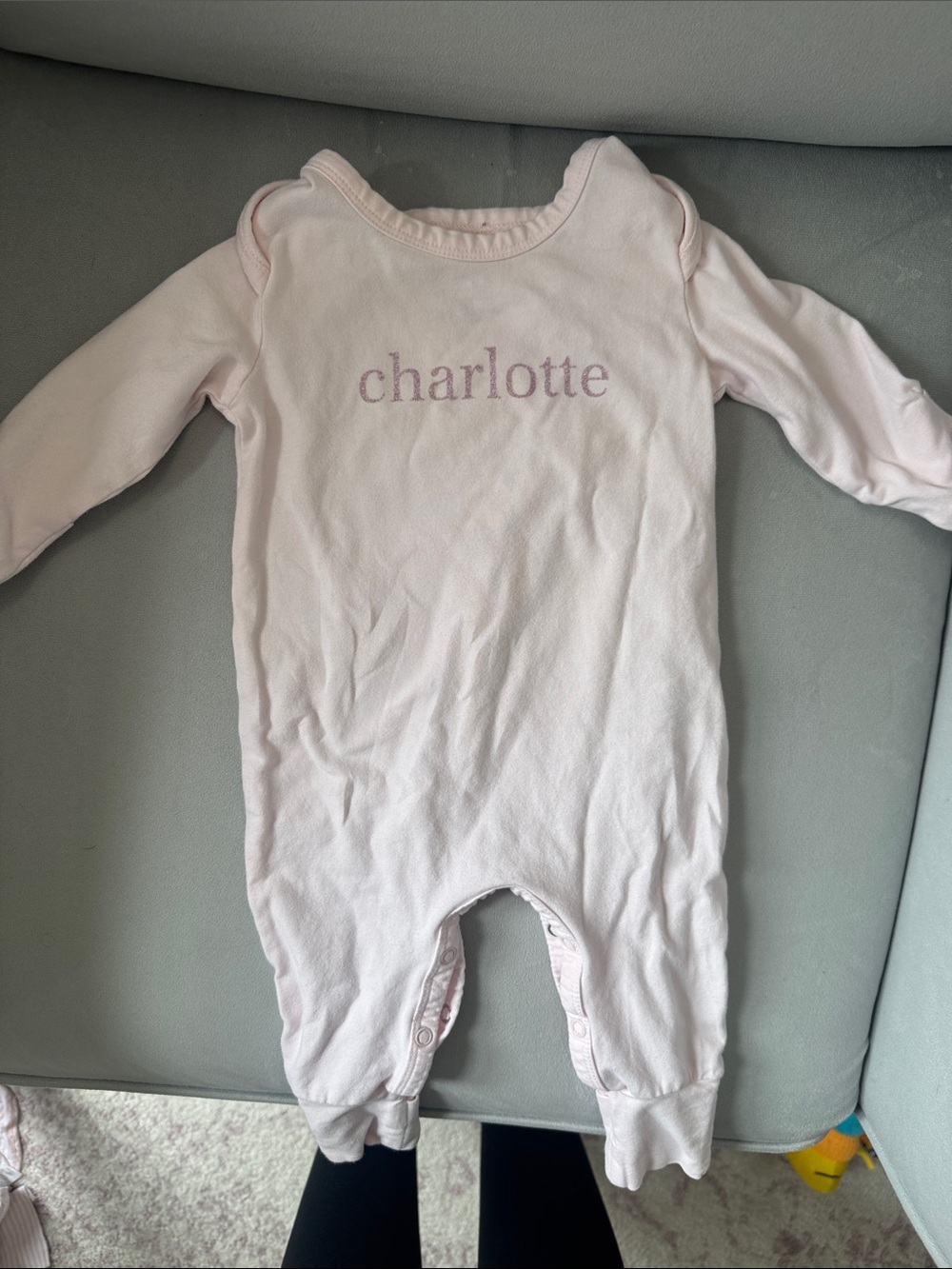 Caden Lane Light Pink Romper with 'Charlotte'